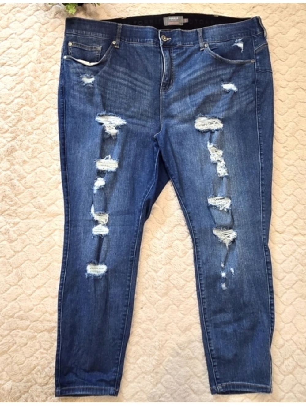 torrid Distressed Dark Blue Skinny Jeans